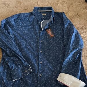 Men's Navy Patterned Dress Shirt - Classic Button-Down